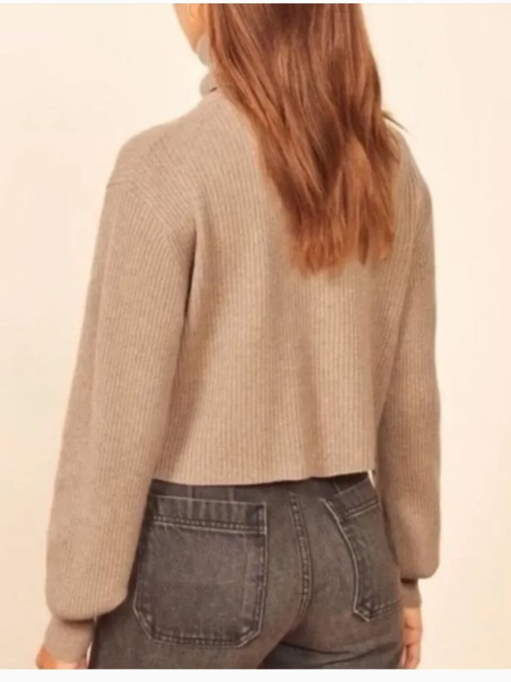 REFORMATION Luisa Cashmere Tan Ribbed Turtleneck Cropped Sweater, Size S - Picture 2 of 11